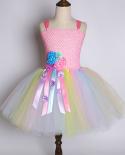 Pink Pastel Flower Girl Unicorn Dress Kids Tutu Costume Outfit For Halloween Birthday Party Princess Dresses With Horns 
