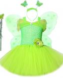 Vestido tutú de hada verde para niñas con alas de mariposa, vestidos de princesa de cumpleaños para niños, disfraz de Navidad pa