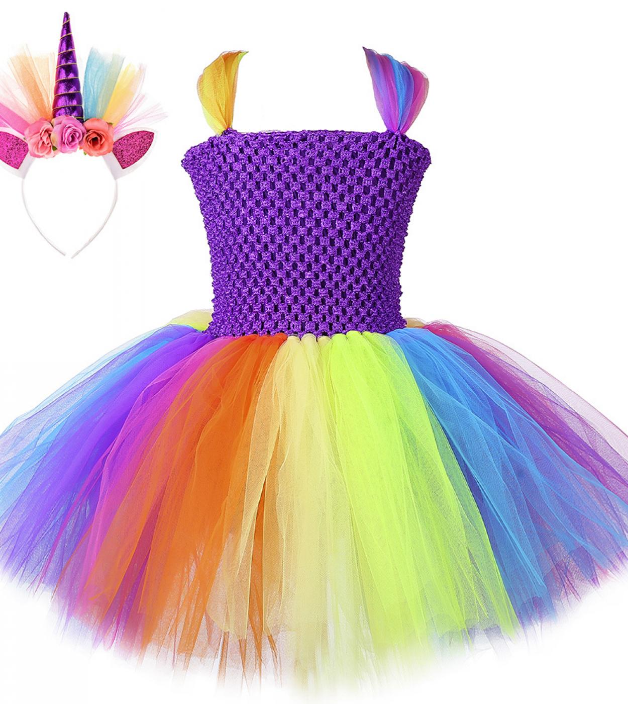 Vestidos de unicornio arcoíris para niñas, disfraces de Pony para niños, vestido de tutú de Halloween con diadema, fiesta de cum