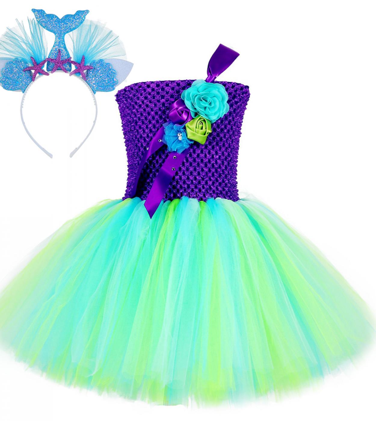 שמלת נסיכת בתולת ים לילדות תחפושות מסיבת יום הולדת לילדים פעוט תלבושת טוטו עם סרט ראש שמלות ילדים clo