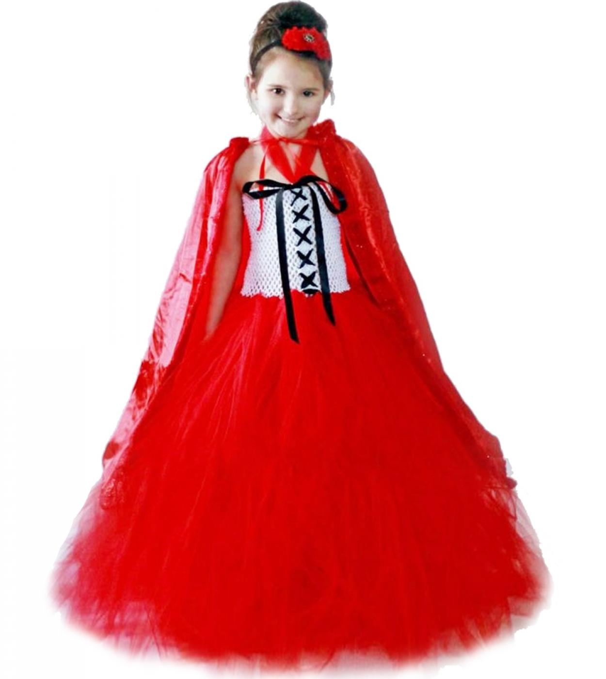 שמלת כיפה אדומה לילדות ילדות יום הולדת תחפושות ליל כל הקדושים עם גלימה נסיכה ילדה שמלות ארוכות ויפות טוטו