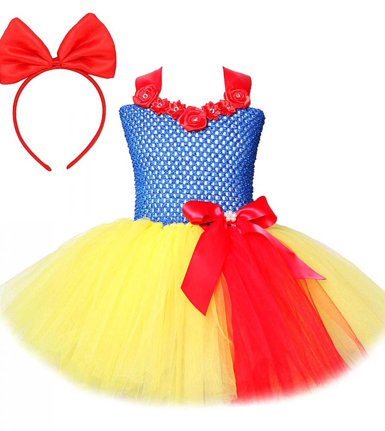 Snow White Princess Dress For Little Girls Cosplay Costumes Kids Tutu Dresses With Bow Headband Baby Girl New Year Outfi
