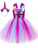 Sequined Purple Unicorn Dress For Girls Princess Unicorns Birthday Dresses With Wing Headband Halloween Costume For Kids