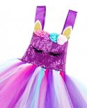 Sequined Purple Unicorn Dress For Girls Princess Unicorns Birthday Dresses With Wing Headband Halloween Costume For Kids
