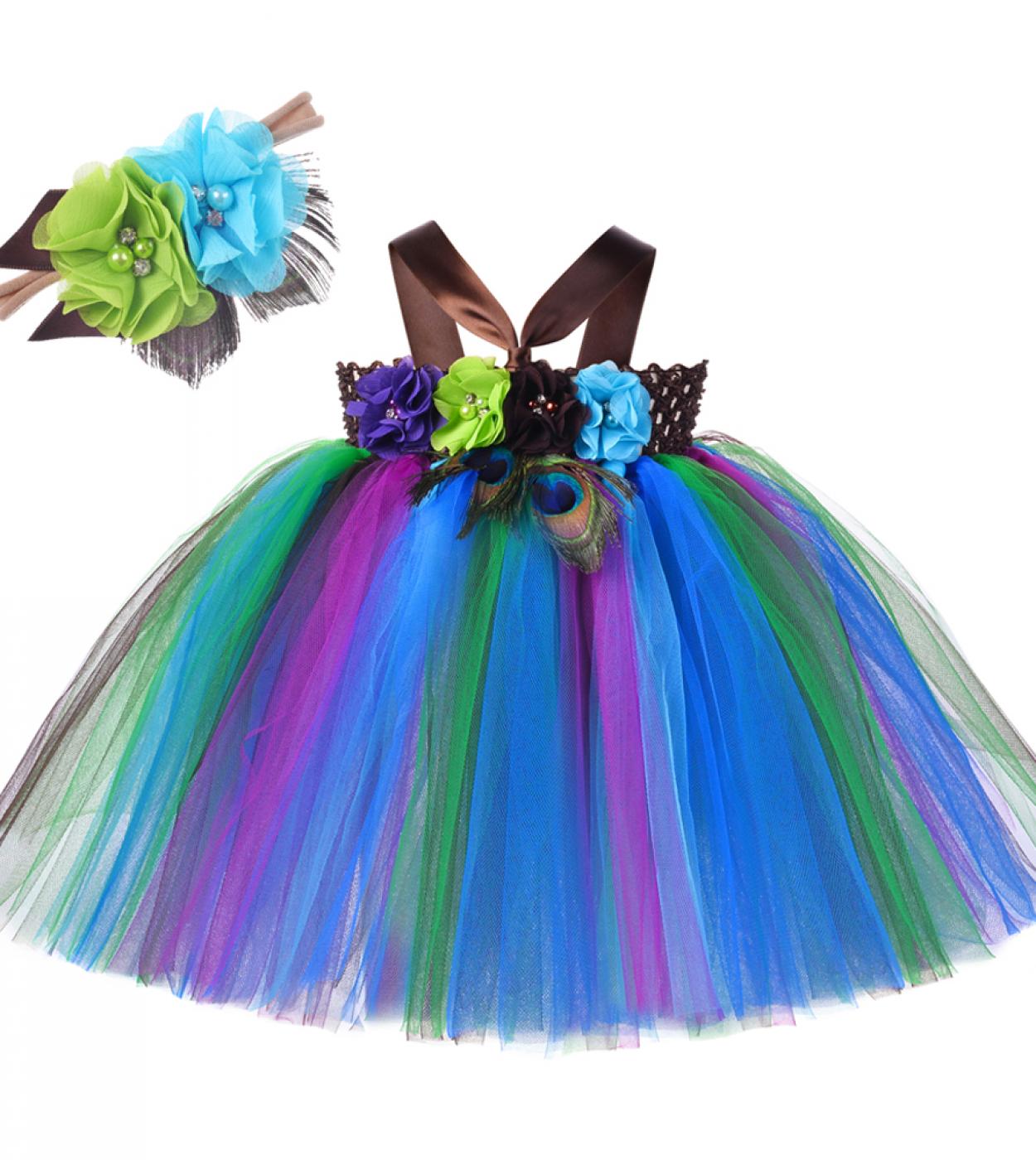 Baby Girls Tutu Outfit For Birthday Photoshoot Tutu Dress For Toddler Kids Photography Costume Flower Peacoak Party Gown