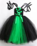 Witch Long Tutu Dress For Girls Carnival Halloween Costume For Kids Witches Cosplay Outfit With Hat Broom Children Party