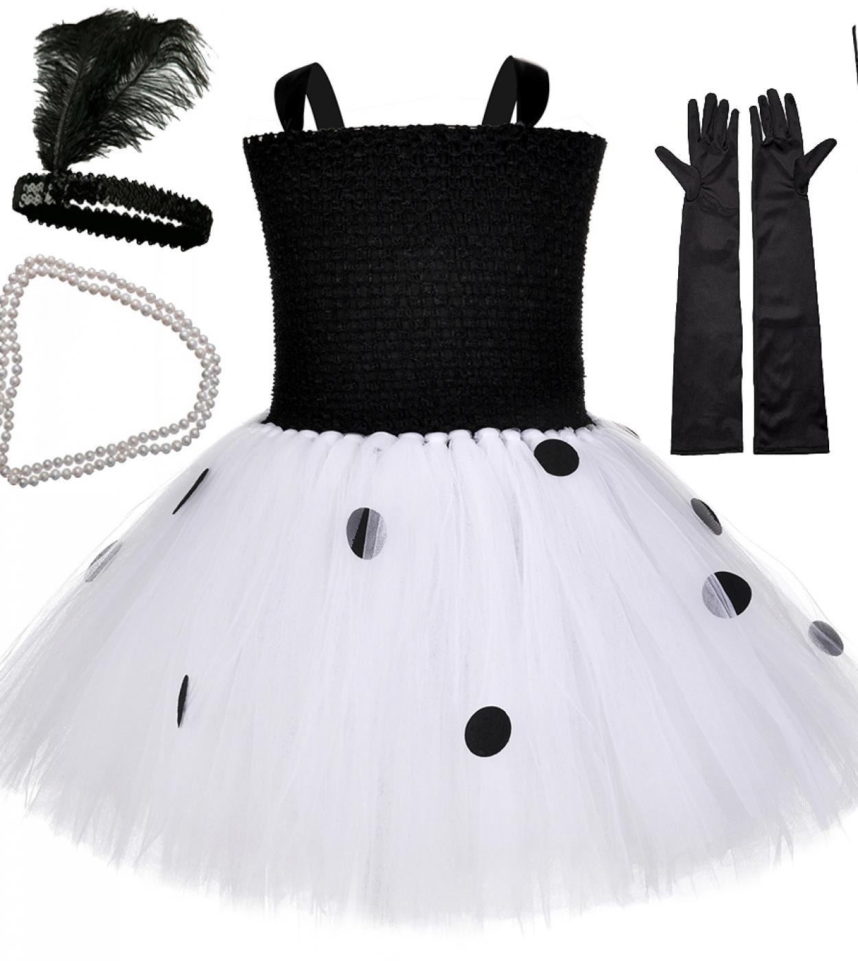 1920s Flapper Girl Audrey Dress Up Costumes For Kids Black White Cruella Dalmatians Tutu Outfit Halloween Birthday Dress