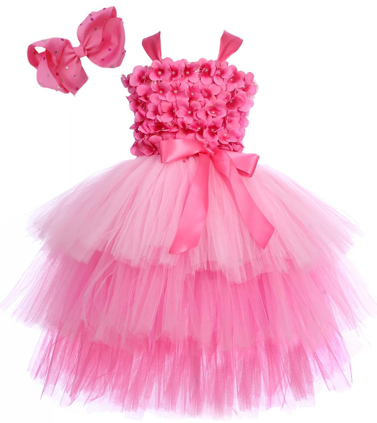 3 طبقات الوردي زهرة فتاة فساتين لحفل الزفاف عيد ميلاد ازياء للأطفال الغابات الجنية توتو اللباس الزي الأميرة