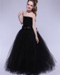 Solid Black Long Dress For Teenage Girls Princess Floor Dresses With Flower Belt Girl Halloween Pageant Costumes For Kid