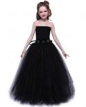Solid Black Long Dress For Teenage Girls Princess Floor Dresses With Flower Belt Girl Halloween Pageant Costumes For Kid