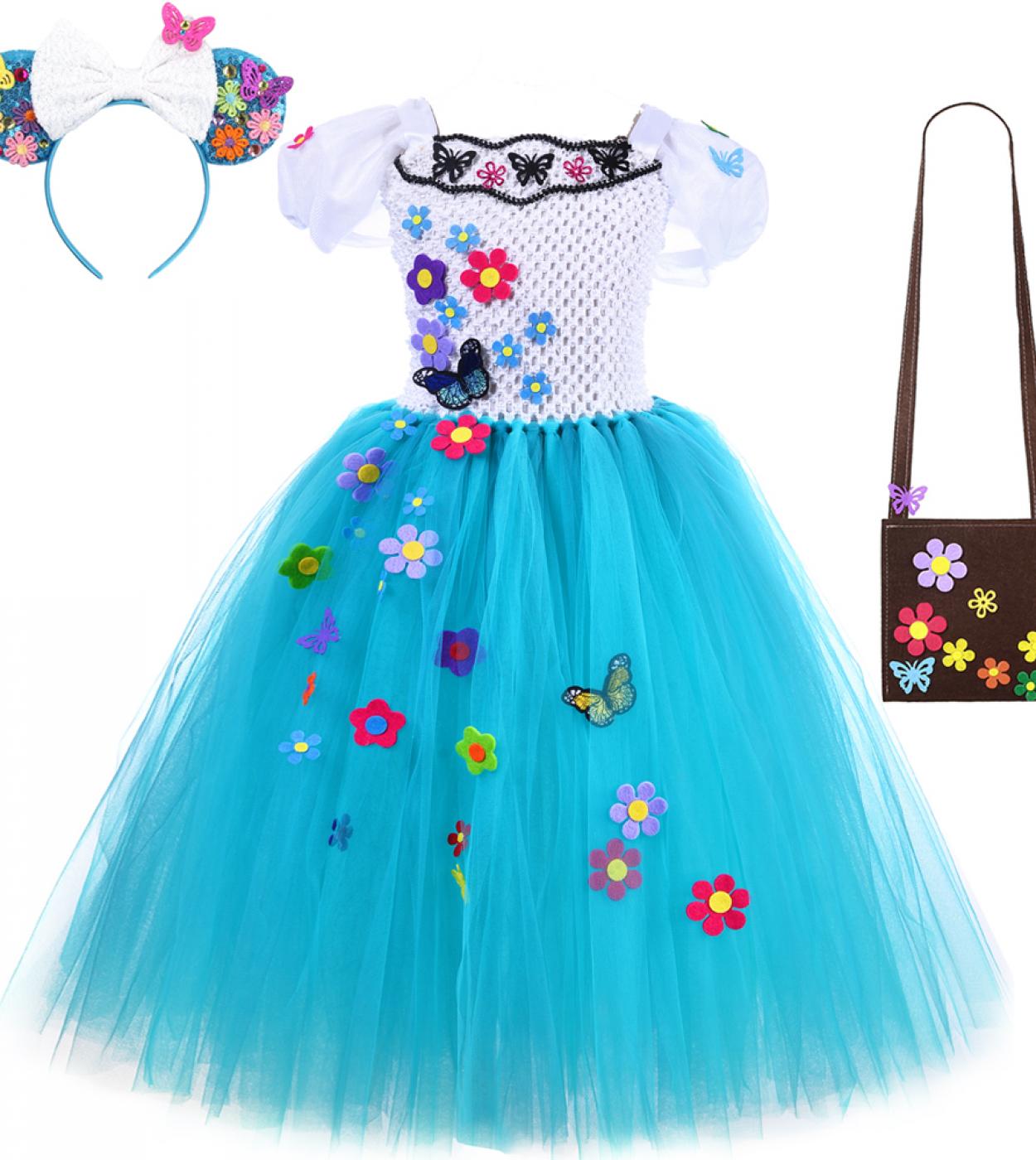 Vestido largo de princesa Mirabel para niñas, disfraces de Madrigal Encanto para niños, vestidos de fiesta de cumpleaños, vestid