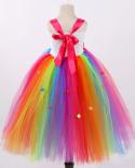 Rainbow Candy Tutu Dress For Girls Kids Lollipop Costume With Bow Flower Girl Princess Dresses Long Birthday Party Outfi