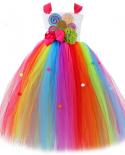 Rainbow Candy Tutu Dress For Girls Kids Lollipop Costume With Bow Flower Girl Princess Dresses Long Birthday Party Outfi