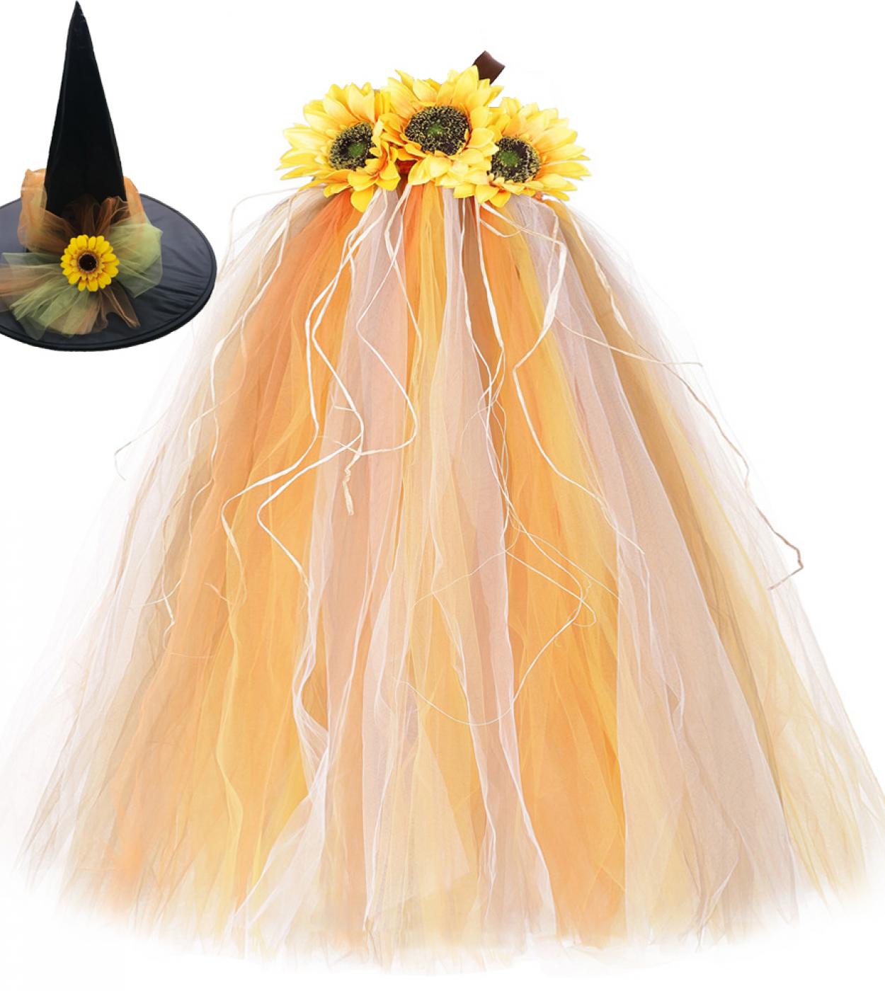 Girasol espantapájaros vestido tutú largo para niñas calabaza disfraces de Halloween para niños niña otoño vestidos de fantasía 