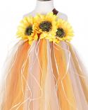 Sunflower Scarecrow Long Tutu Dress For Girls Pumpkin Halloween Costumes For Kids Girl Fall Autumn Fancy Dresses Gown Wi