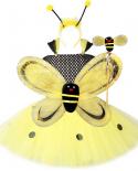 Cute Honeybee Niños Vestidos para niños Niñas Tinkerbel Disfraces Alas de mariposa Fairy Tutu Dress Bee Princess Ball Gown Wit
