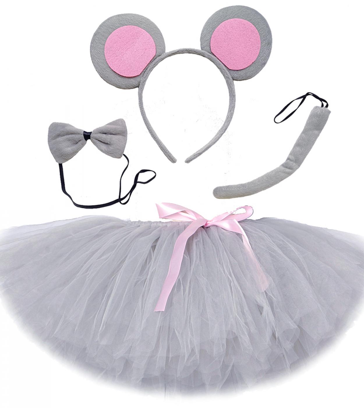 Traje de falda de tutú de ratón gris para niñas bebés, disfraces de tutús de Halloween de animales para niños pequeños, accesori