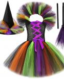 Witch Costumes For Girls Kids Halloween Tutu Dress With Hat Broom Children Carnival Party Cosplay Outfit Princess Girl D