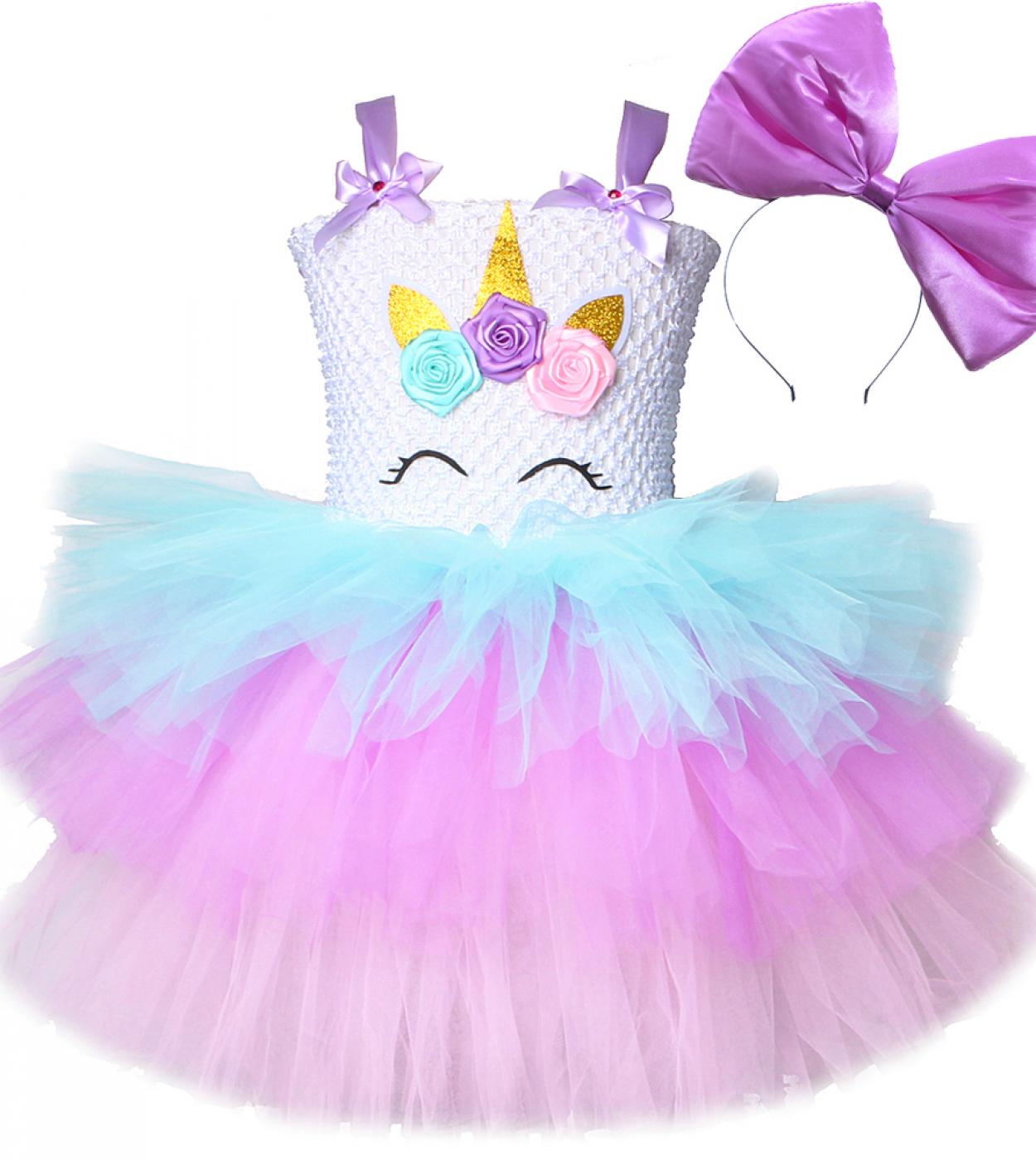 3 طبقات Lol Surprise Princess Dress For Girls Halloween Unicorn Costume فساتين عيد ميلاد للأطفال ذات طبقات مع فيونكة كبيرة Fluf