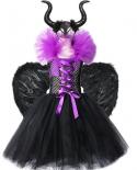 Evil Queen  Costume Girls Tutu Dress Long Kids Halloween Costumes Horns Wings Children Clothing Little Girl Carnivaldres