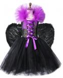 Evil Queen  Costume Girls Tutu Dress Long Kids Halloween Costumes Horns Wings Children Clothing Little Girl Carnivaldres