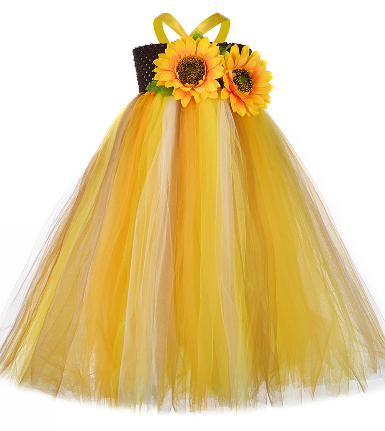 Sunflower Long Dress Girls Pumpkin Scarecrow  Scarecrow Sunflower Costume Girls  Kids Cospaly Dresses  