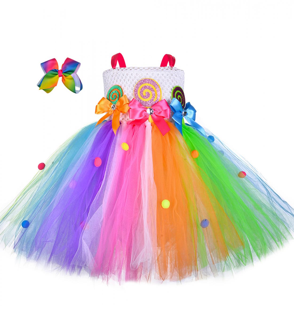 Sweet Lollipop Candy Dresses Summer For Girls Rainbow Costumes Birthday Tutu Dress For Kids Girl Clothes Outfits 114y  G