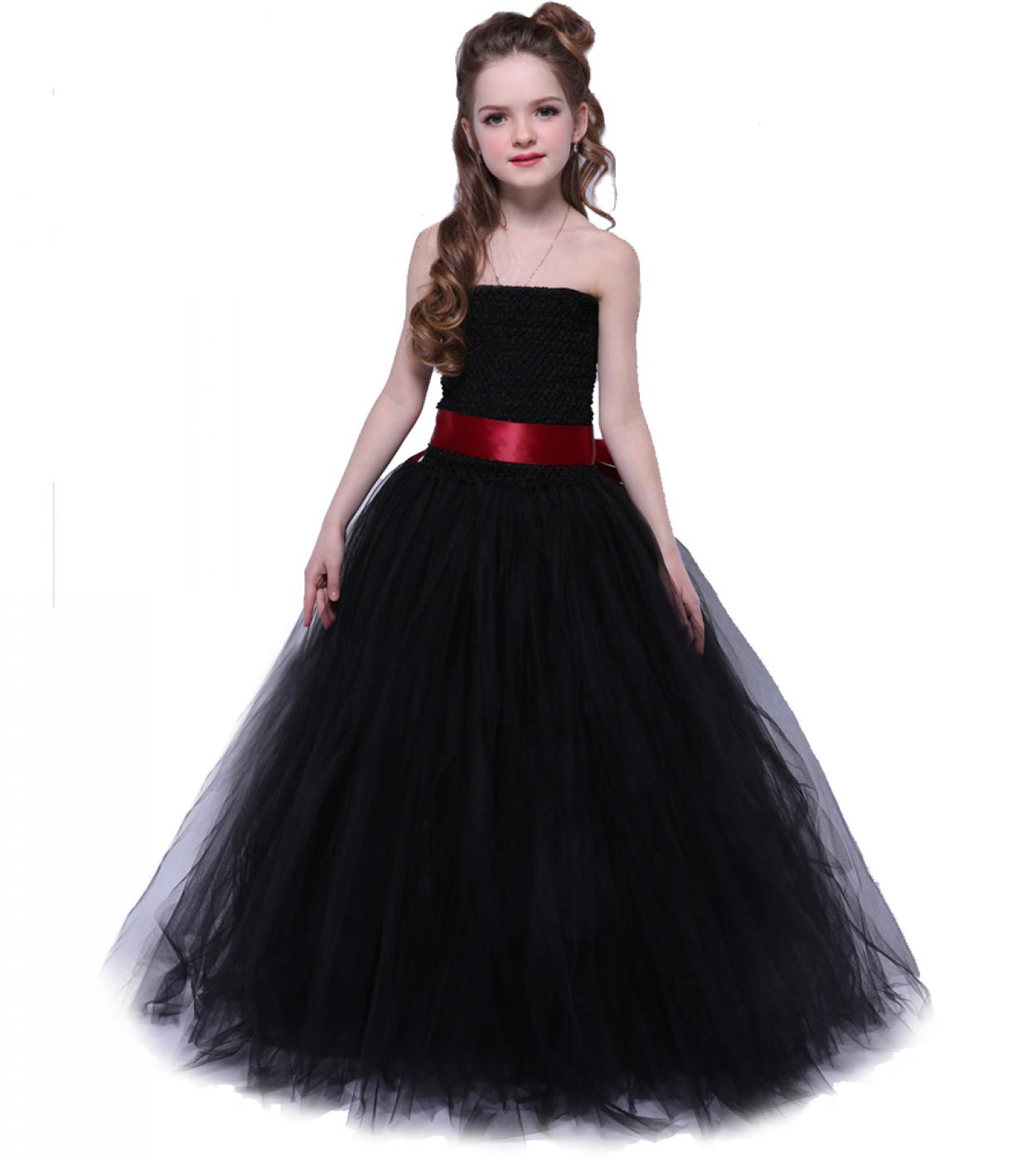 Sólido Negro Adolescentes Vestido de noche largo Niños Niña Fuera del hombro Pies Vestidos Princesa Desfile Disfraces Espectácul
