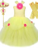 Disfraz de princesa Bella, vestido tutú largo para niñas con guantes de corona, vestidos elegantes para niños, traje de fiesta d