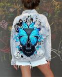 Autumn Hot Street Graffiti Denim Jacket Dropped Shoulders Loose Casual Single Breasted Long Sleeved Womenjackets