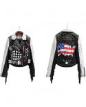 Spring And Autumn Tassels Punk Short Faux Leather Jacket Women Street Style High Waist Studded Rivet Motorcycle Jacket A