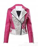 Spring And Autumn Pink Leather Jackets For Women ,tiger Embroidered Faux Leather Moto Pu Jacket And Coat With Rivets  Fa