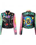  Map Tassels Punk Faux Leather Jacket Women Graffiti Studded Rivet Fashion Streetwear Motorcycle Coat  Jackets