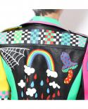 New Crazy Style Graffiti Pattern Pu Leather For Women Jacket With A Belt And Zippers Woman Motorcycle Short Leather Outw