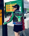 Winter Punk Motorcycle Jacket Women Rivet Faux Leather Jackets Colors Biker Graffiti Pattern Jacket Motorcycle Woman  Ja