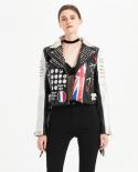 Silver Leather Jacket Women,punk Rock Graffiti Rivet 4xl Biker Coats And Jackets Autumn Winter Faux Leather Plus Size Ja