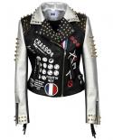 Silver Leather Jacket Women,punk Rock Graffiti Rivet 4xl Biker Coats And Jackets Autumn Winter Faux Leather Plus Size Ja