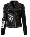 Spring Punk Rock Rivet Leather Jacket Women Letter Black Jacket And Coat Graffiti Motorcycle Colthes Motorcycle Colthes 