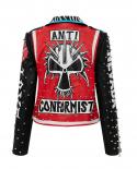 Spring And Winter Faux Leather Jacket Women Skull Graffiti Studded Rivet Fashion Short Motorcycle Jackets  Jackets