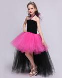 Vestido de princesa largo negro rosa caliente para niñas cumpleaños disfraces de Halloween para niños vestidos de tutú con tren 