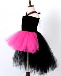 Hot Pink Black Long Princess Dress For Girls Birthday Halloween Costumes For Kids Tutu Dresses With Train Teenage Girls 