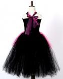 Hot Pink Black Long Princess Dress For Girls Birthday Halloween Costumes For Kids Tutu Dresses With Train Teenage Girls 