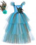 3 Layered Peacock Long Dresses For Girls Pageant Halloween Party Costumes For Kids Fancy Tutu Dress Tiered Princess Ball