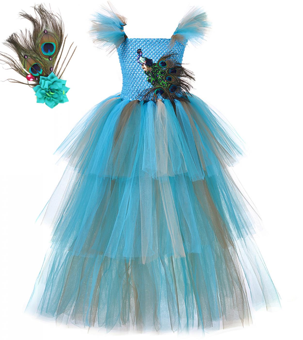 3 שכבות טווס שמלות ארוכות לילדות תחרות מסיבת ליל כל הקדושים תחפושות לילדים שמלת טוטו מהודרת נשף נסיכה מדורגת
