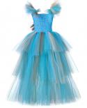 Vestidos largos de pavo real de 3 capas para niñas, disfraces de fiesta de Halloween para niños, vestido de tutú elegante, baile