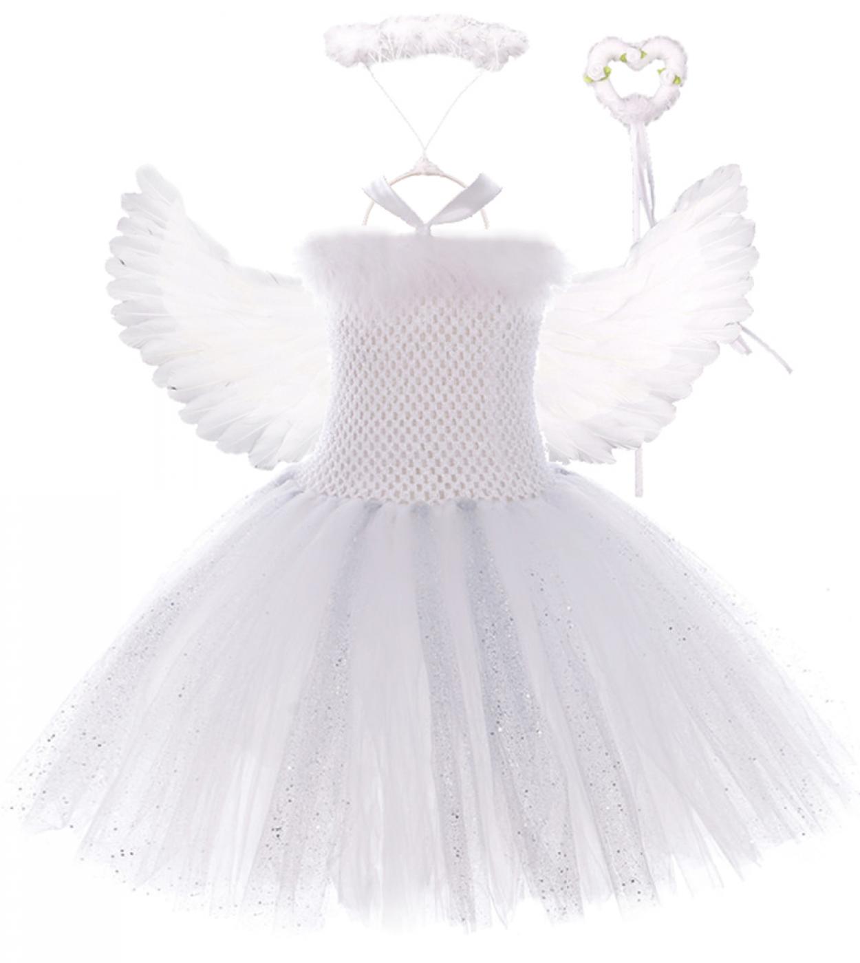 Silver Sequins White Angel Wings Tutu Dress For Girls Princess Christmas New Year Costumes Kids Girl Fairy Dresses For B