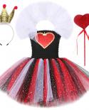 أزياء ملكة القلوب الحمراء المتلألئة للفتيات فستان توتو سباركلي للهالوين للأطفال فتاة ساحرة الشيطان مع تاج