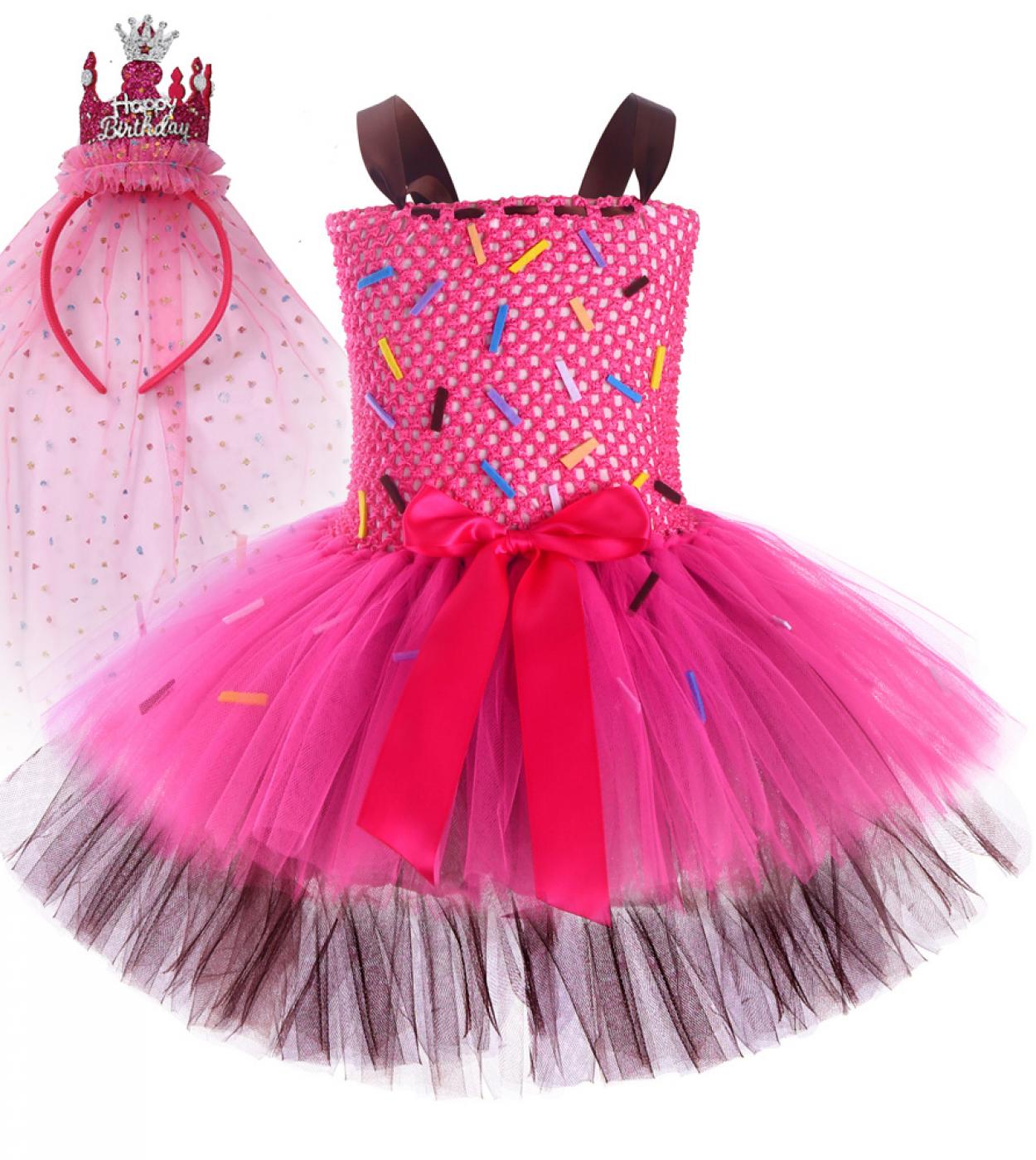 Hot Pink Brown Birthday Costumes For Baby Girls Candy Layered Dresses Kids Girl Cake Tutu Outfit Toddler Photoshoot Clot
