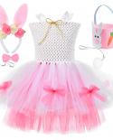Easter Bunny Costumes For Girls Rabbit Tutu Dress With Flower Ears Kids Animal Cosplay Outfit Toddler Baby Girl Birthday