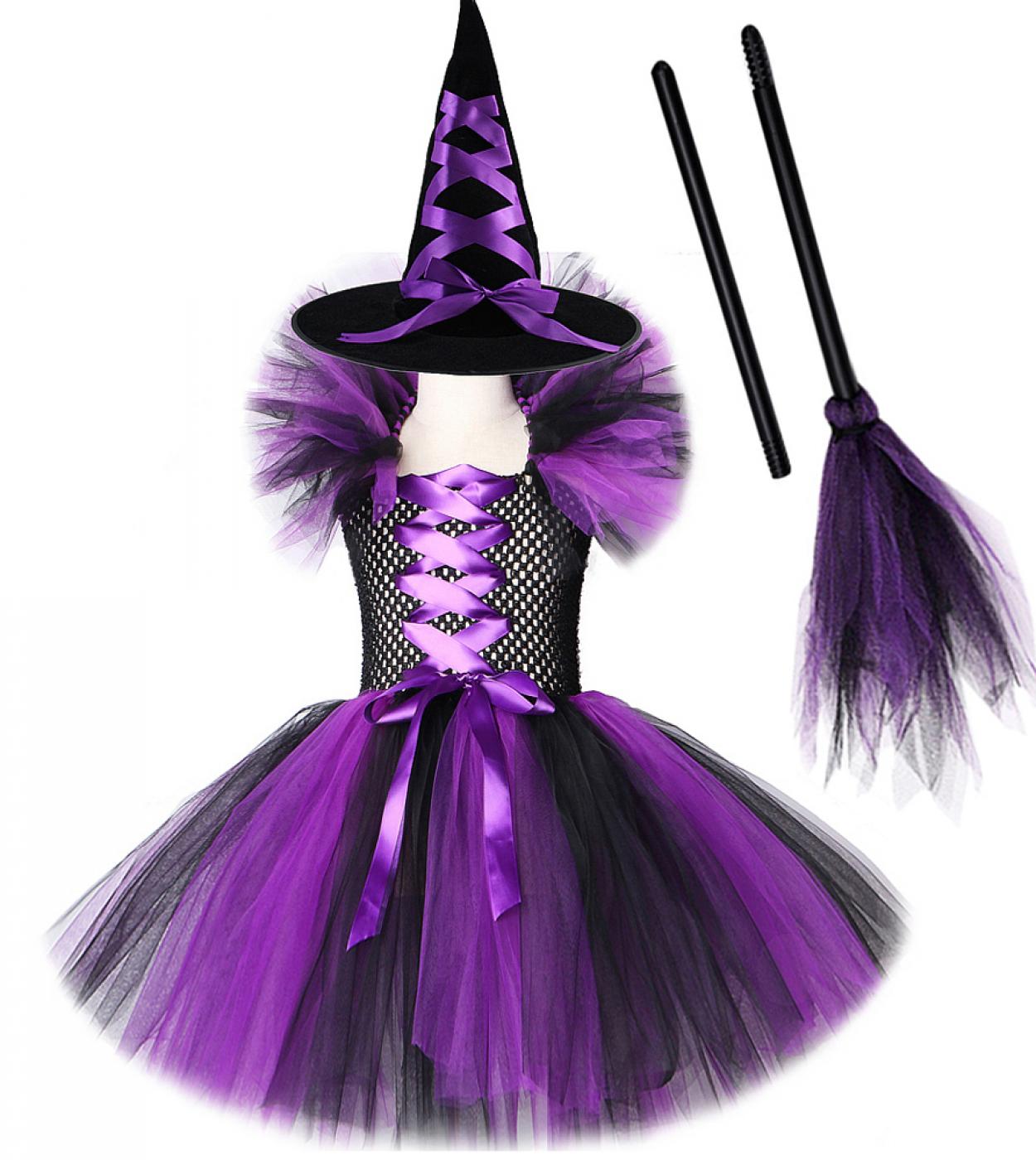 Witch Tutu Dress For Girls Carnival Halloween Costumes For Kids Cosplay Outfit Princess Girl Fancy Dresses Children Clot